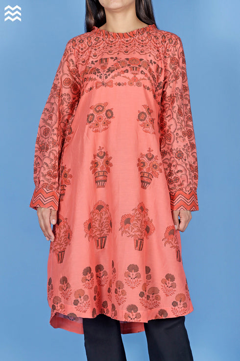 Cotton Silk Lizard Top In Asssorted Block Print
